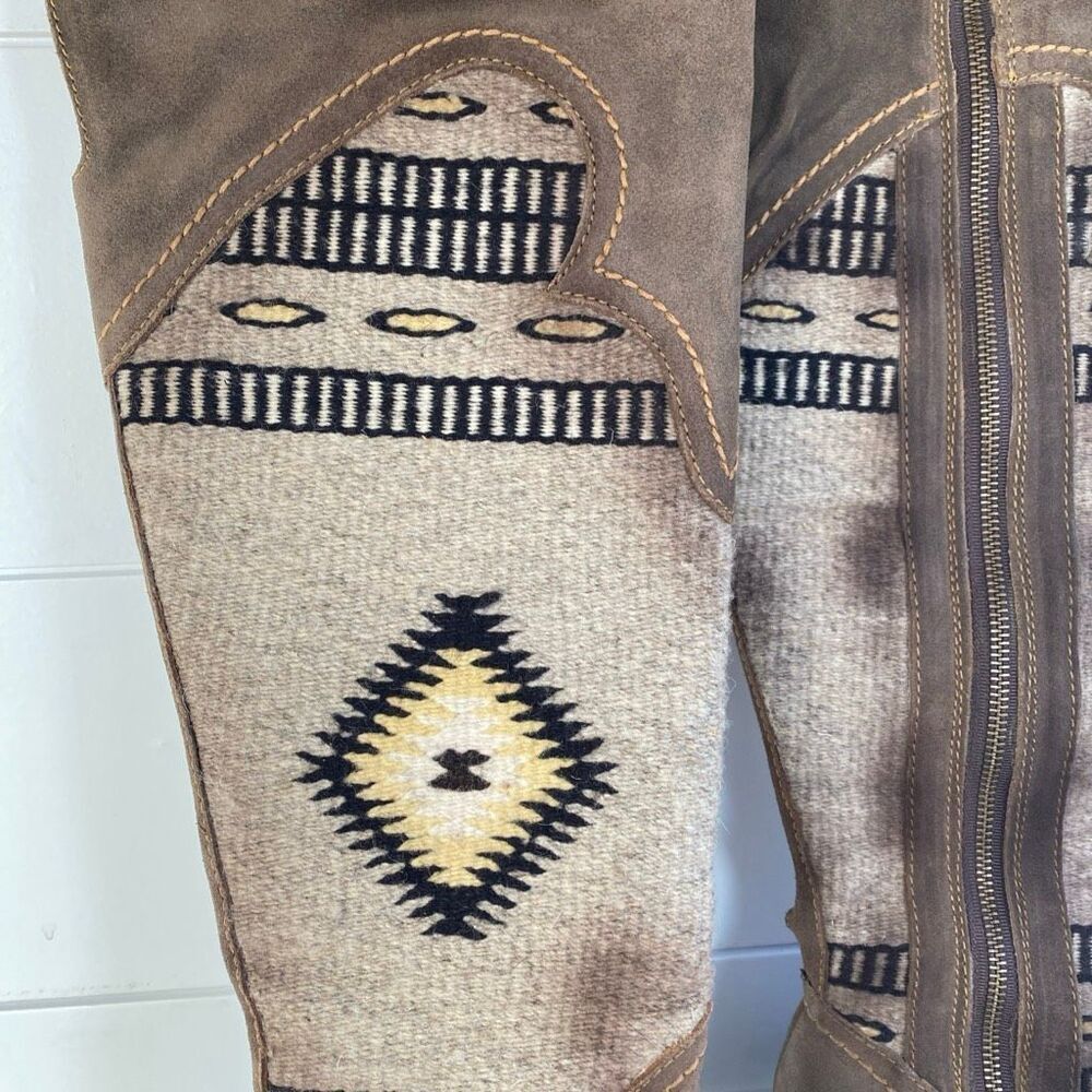 Born Lucero Tall Blanket Boots Leather Women Sz 6 Taupe Western Tribal - Picture 6 of 16